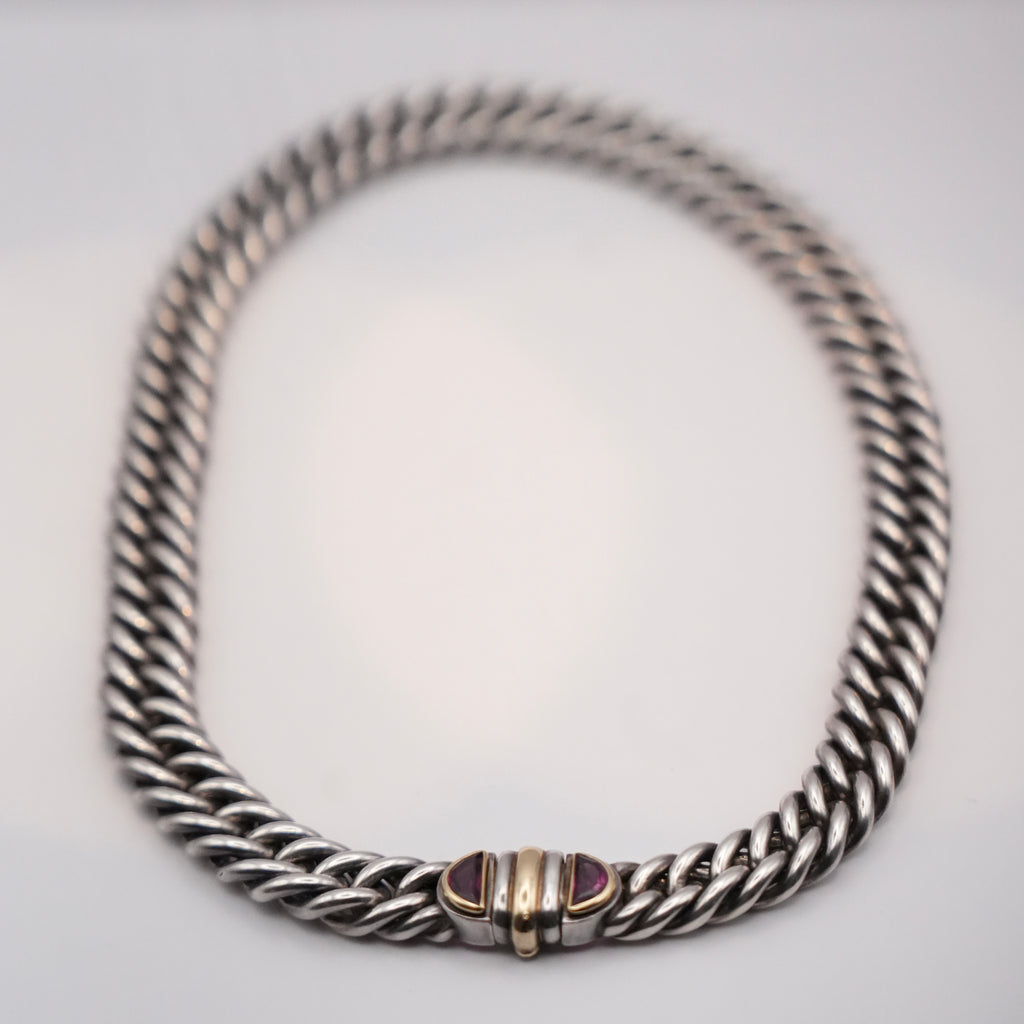 Christofle Sterling Silver, Red Garnet Chain Necklace
