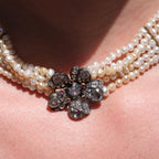 Victorian Natural Pearl Five-Strand Necklace with 4.5ct Old-Cut Diamond Flower Clasp