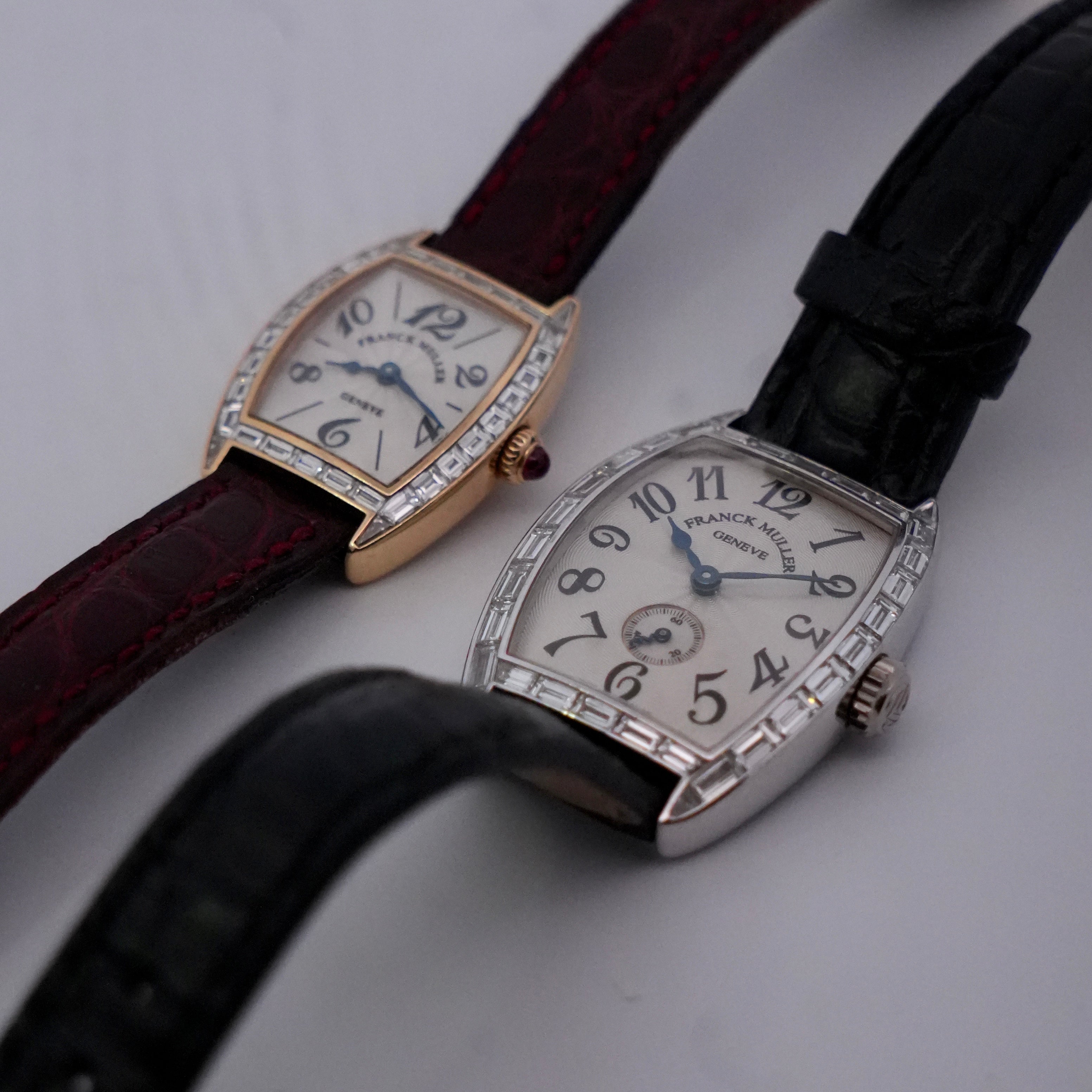 Franck Muller Cintrée Curvex 2500 QZ BG 18k Gold Baguette Diamond Watch