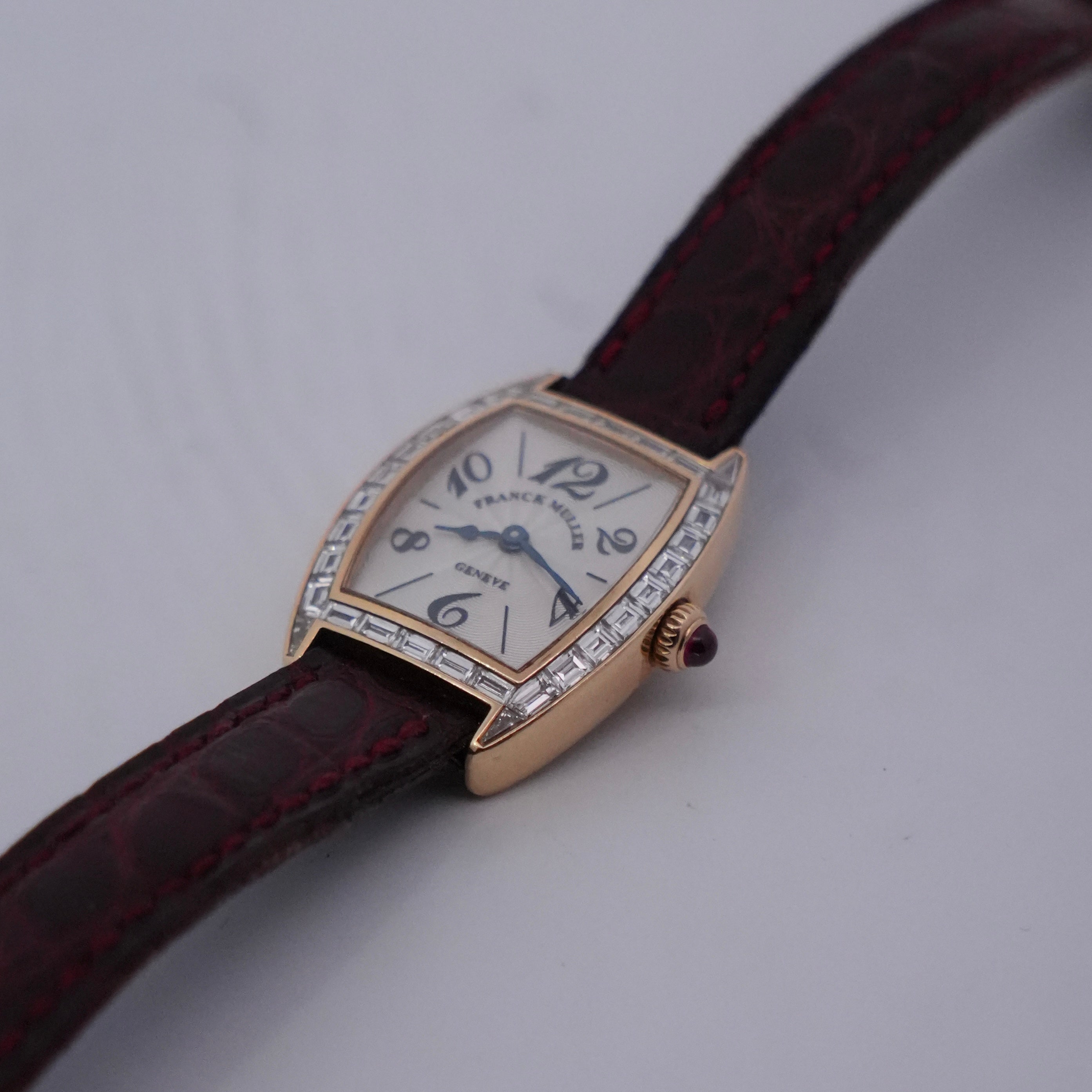 Franck Muller Cintrée Curvex 2500 QZ BG 18k Gold Baguette Diamond Watch