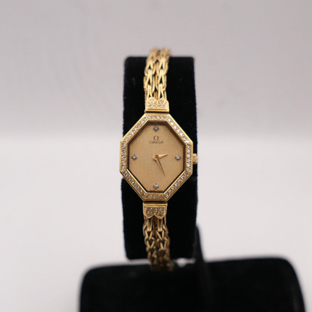 Vintage Omega 18ct Yellow Gold & Diamond Cocktail Bracelet Watch, 1980s