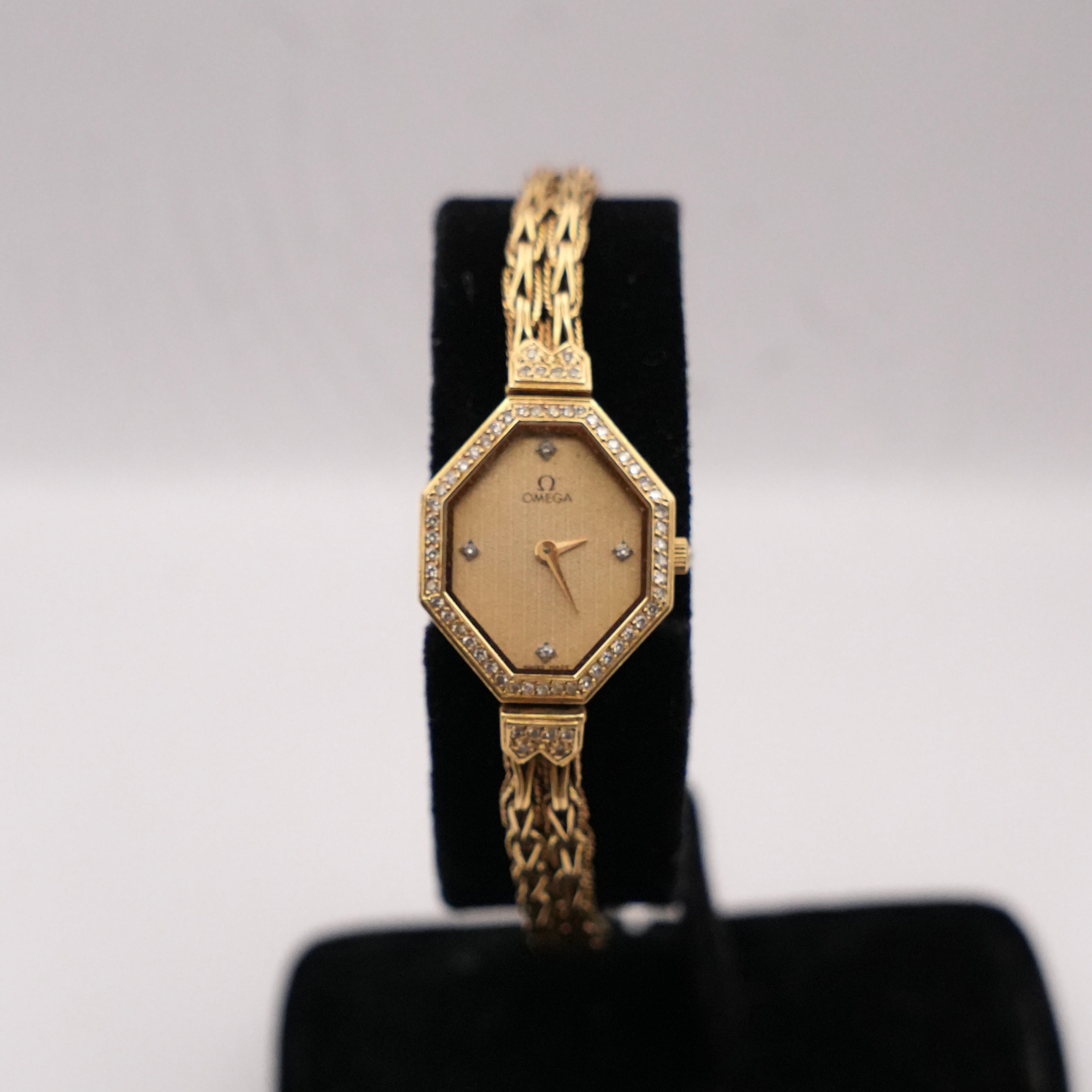 Vintage Omega 18ct Yellow Gold & Diamond Cocktail Bracelet Watch, 1980s