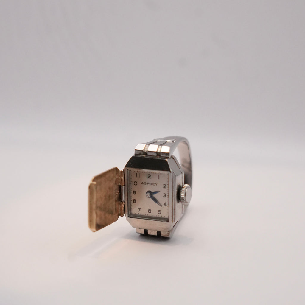Asprey Vintage Ring Watch in Stainless Steel, Manual Winding, Circa 1940s