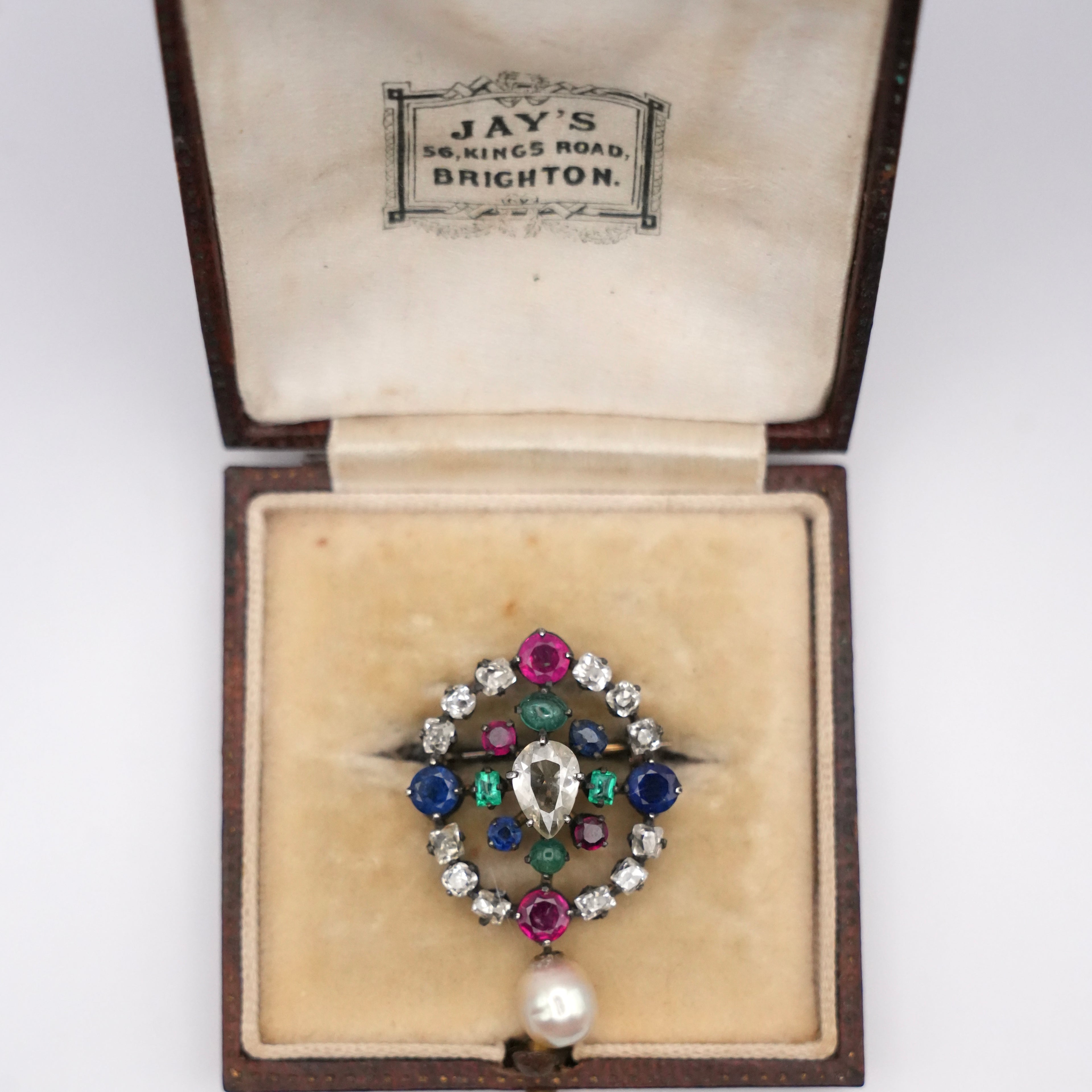 Victorian Gem-Set Diamond Pendant Brooch Drop Pearl
