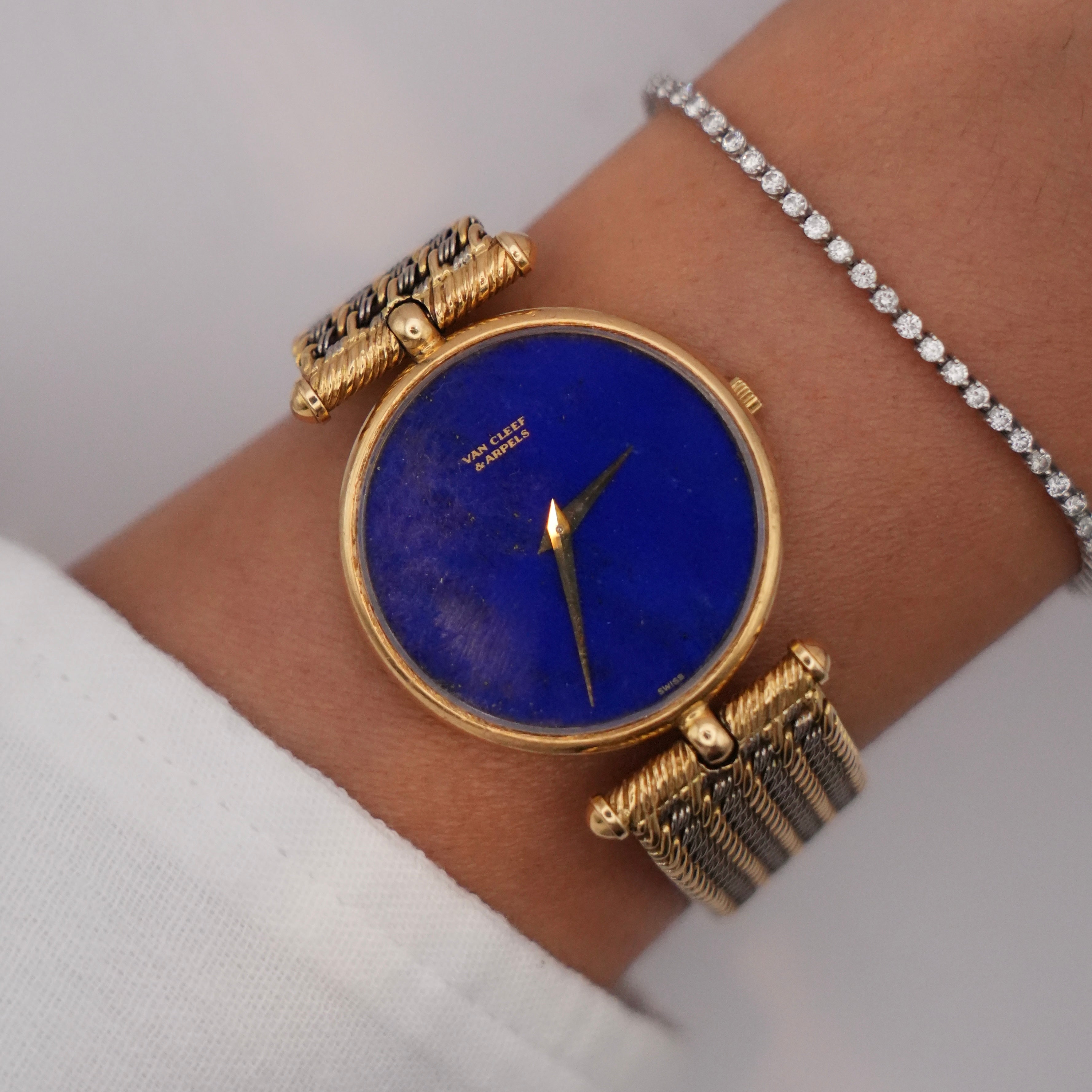 Van Cleef & Arpels 18K Gold Lapis Lazuli Watch with Piaget Movement
