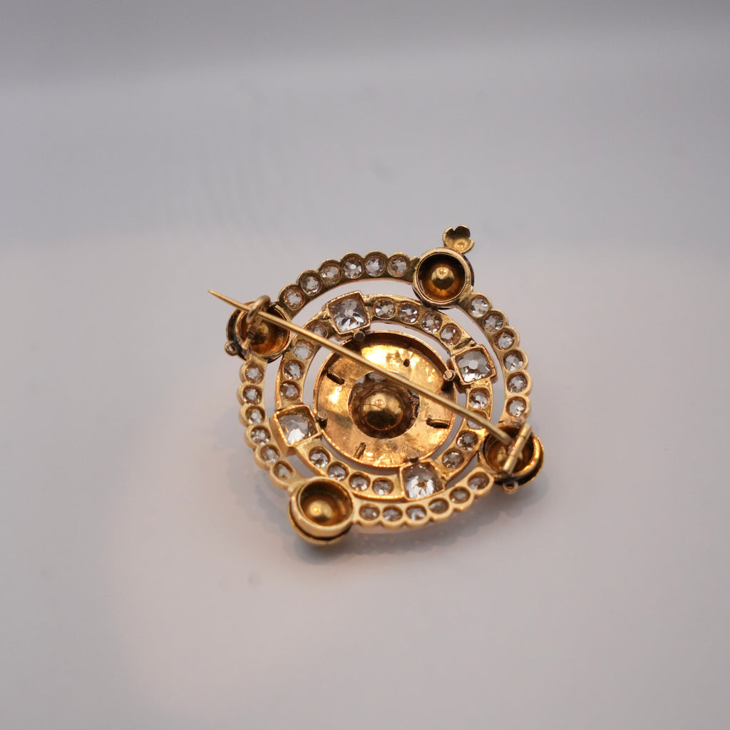 Victorian Natural Pearl & Diamond Brooch, Circa 1880