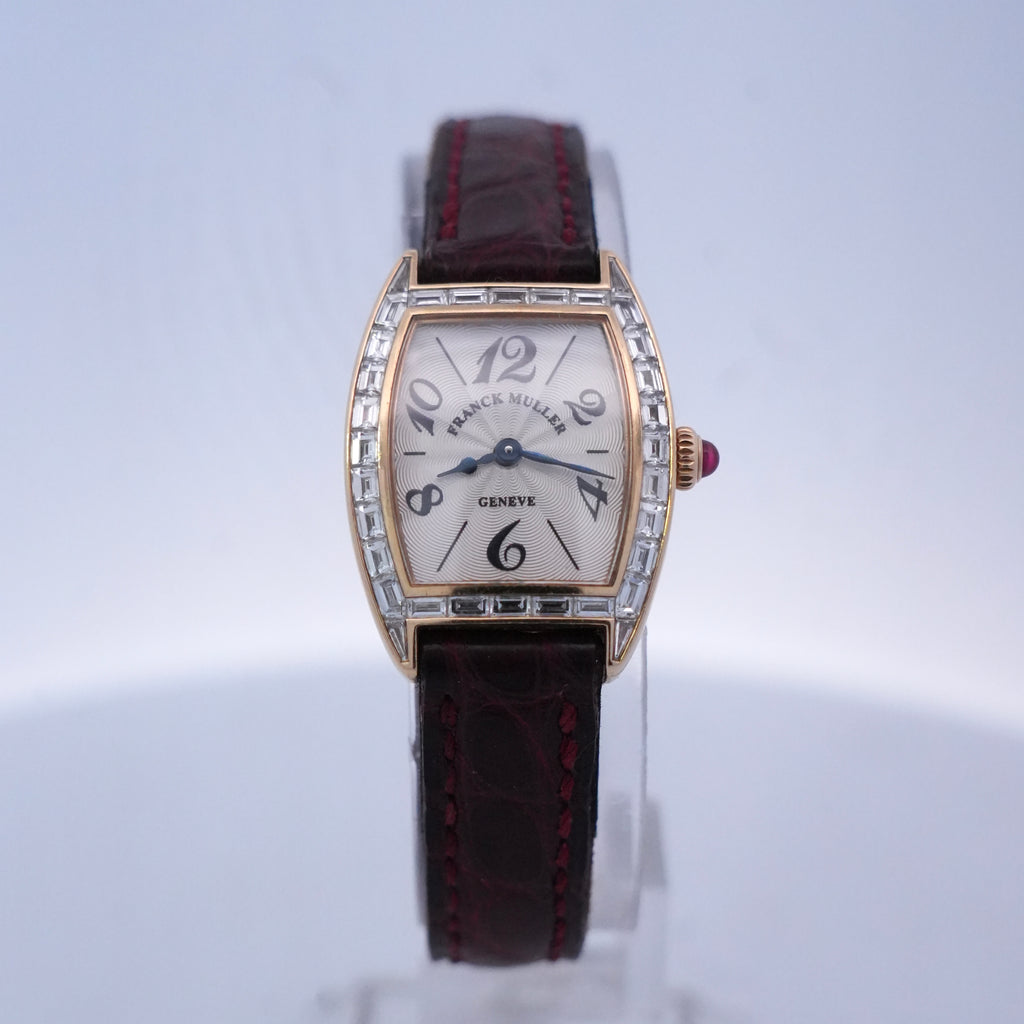 Franck Muller Cintrée Curvex 2500 QZ BG 18k Gold Baguette Diamond Watch
