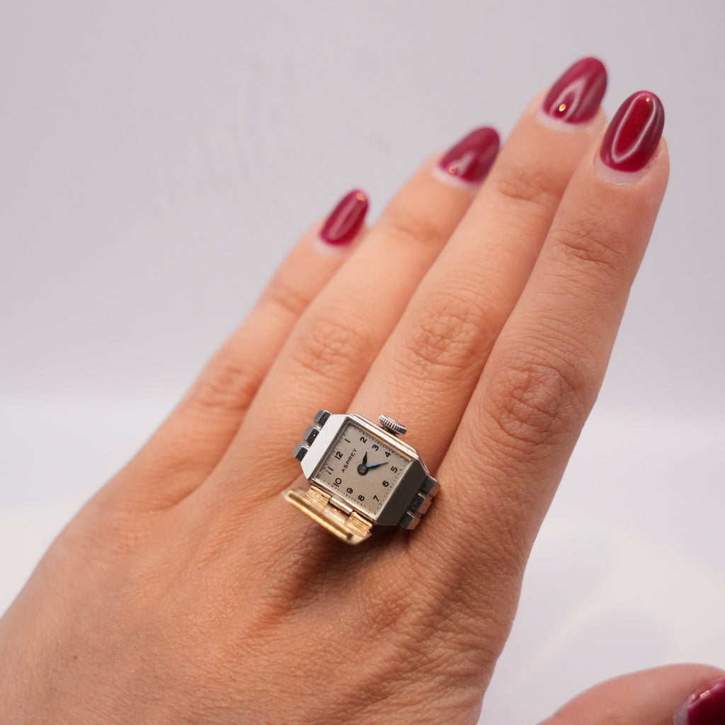 Asprey Vintage Ring Watch in Stainless Steel, Manual Winding, Circa 1940s