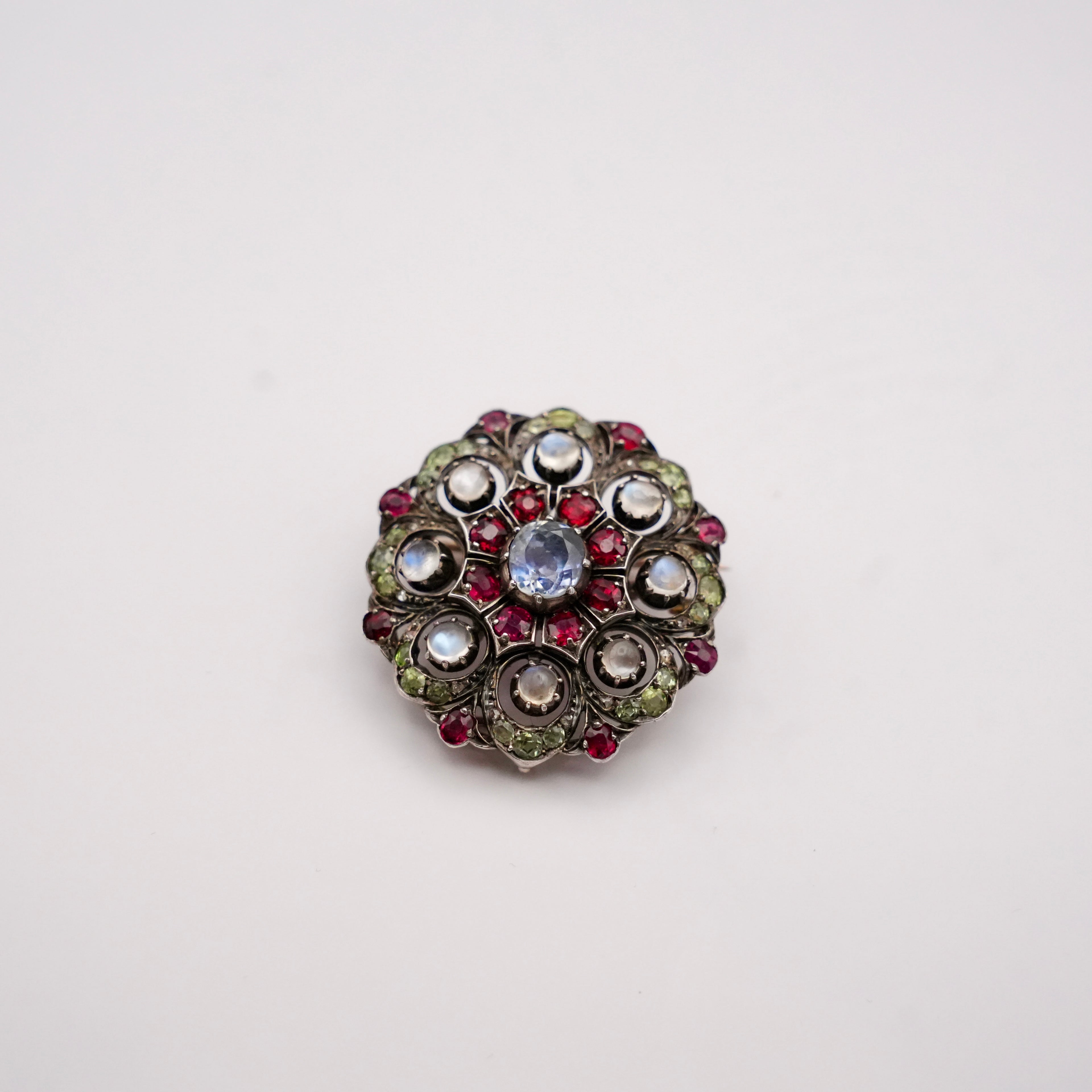Victorian gold&silver multi gem set brooch
