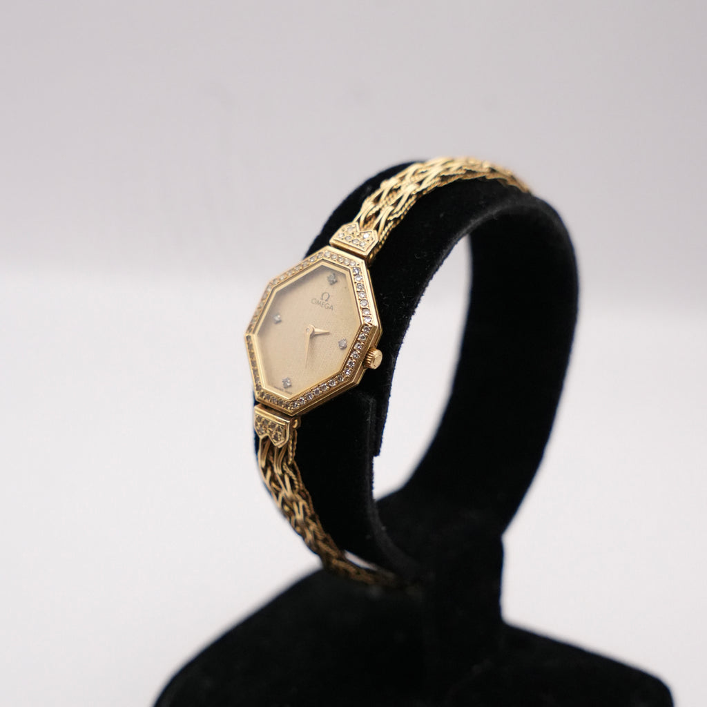 Vintage Omega 18ct Yellow Gold & Diamond Cocktail Bracelet Watch, 1980s