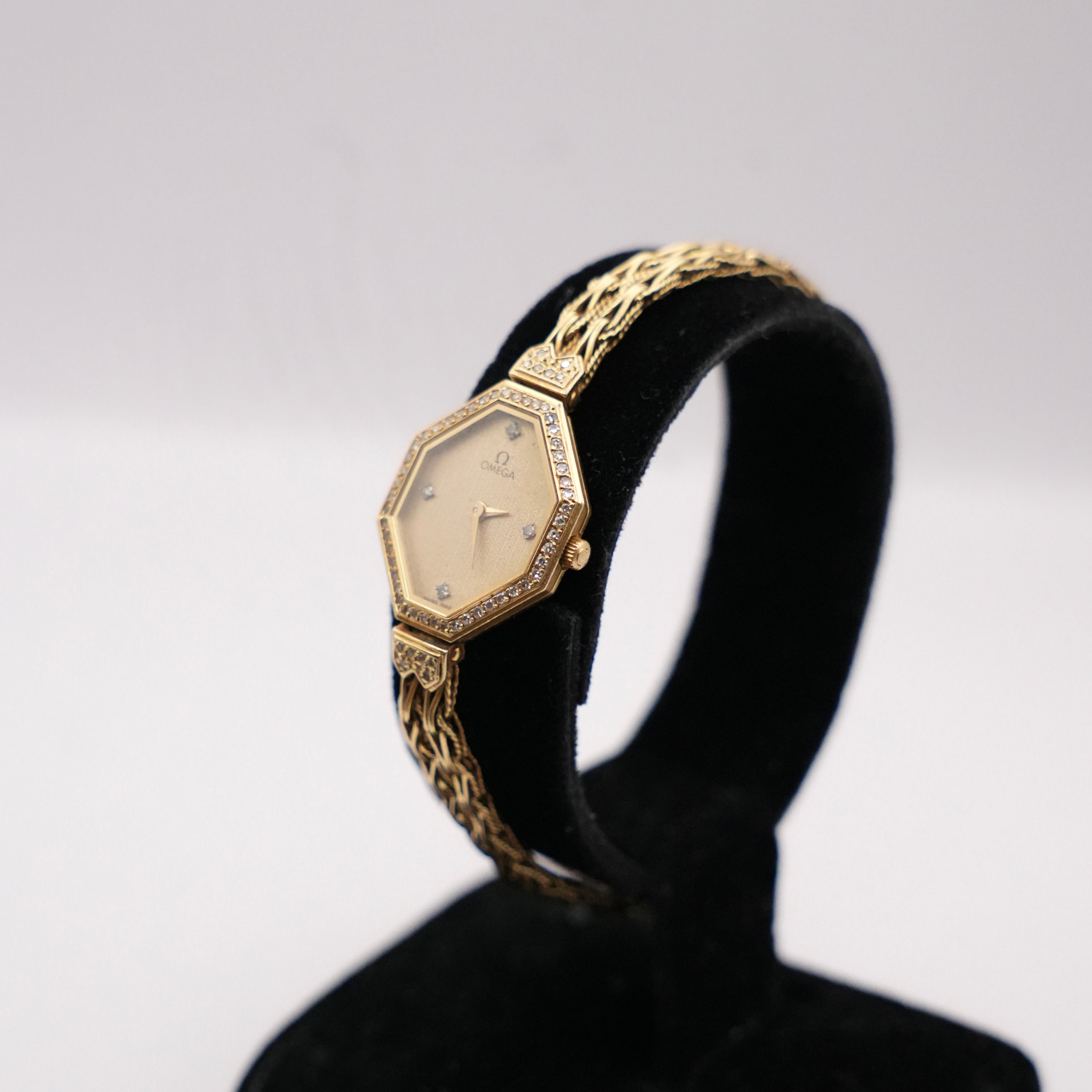 Vintage Omega 18ct Yellow Gold & Diamond Cocktail Bracelet Watch, 1980s