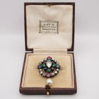 Victorian Gem-Set Diamond Pendant Brooch Drop Pearl