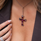 Rhodolite Garnet & Diamond Cross Pendant