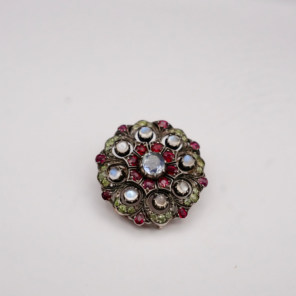 Victorian gold&silver multi gem set brooch