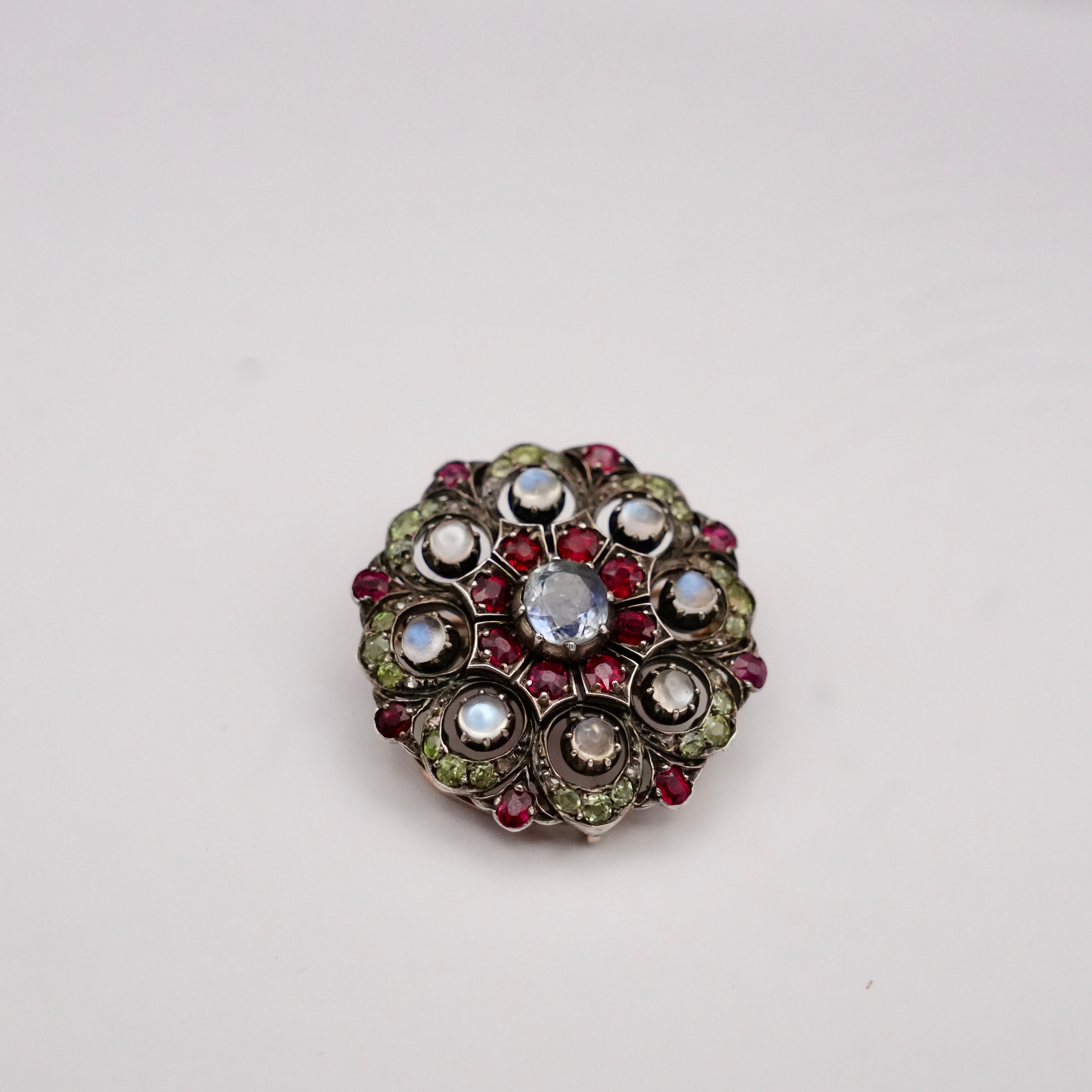 Victorian gold&silver multi gem set brooch