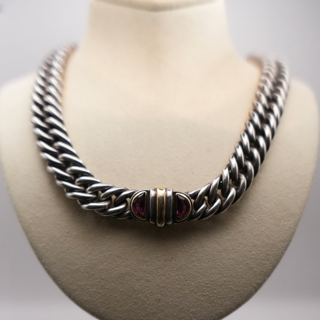Christofle Sterling Silver, Red Garnet Chain Necklace