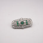 Art Deco Colombian Emerald & Old European Cut Diamond Platinum Brooch