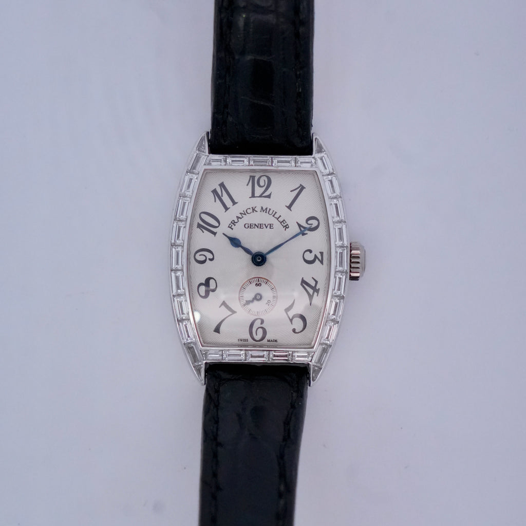 Franck Muller Cintrée Curvex 7501 S6 BAG CD 18k White Gold Baguette Diamond Watch