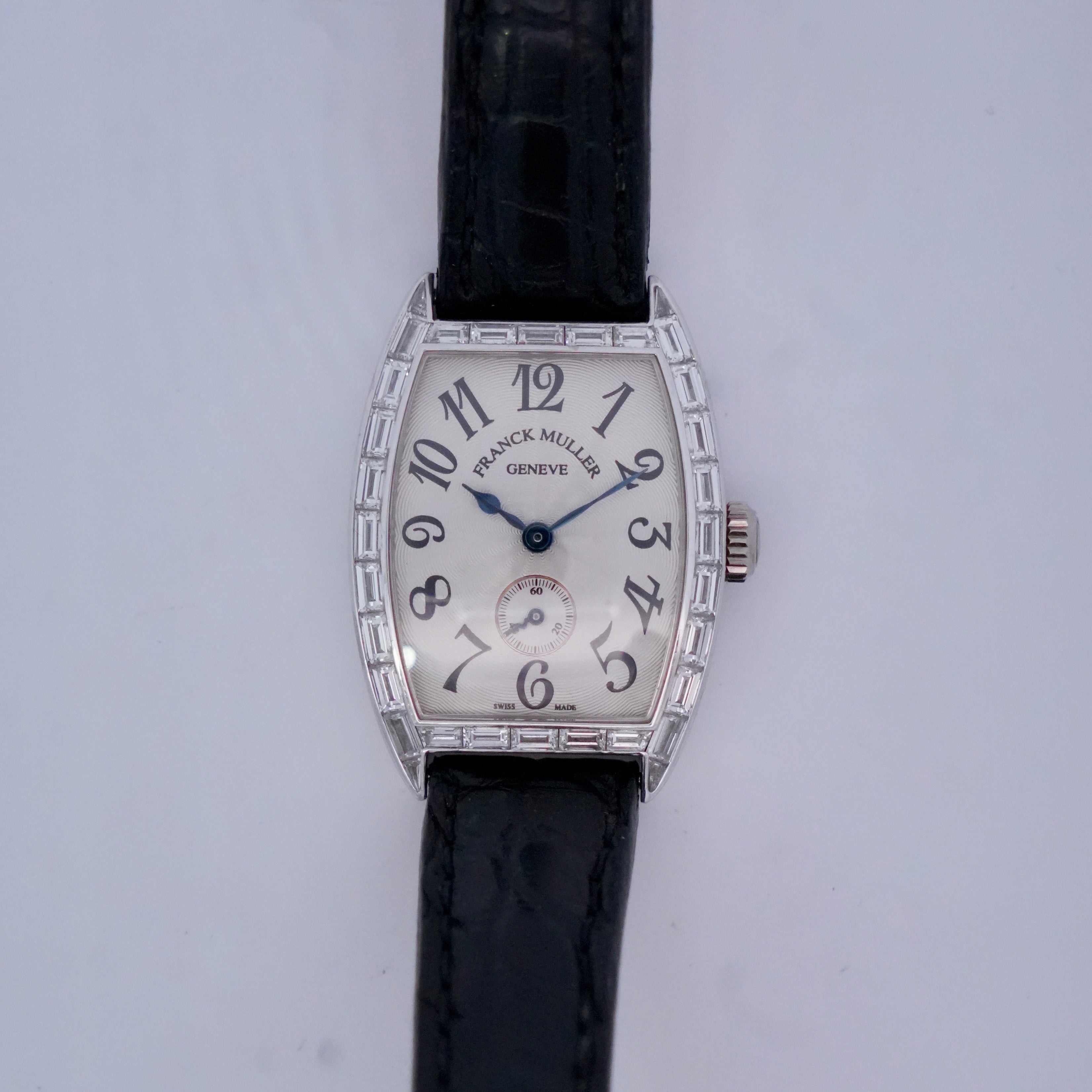 Franck Muller Cintrée Curvex 7501 S6 BAG CD 18k White Gold Baguette Diamond Watch