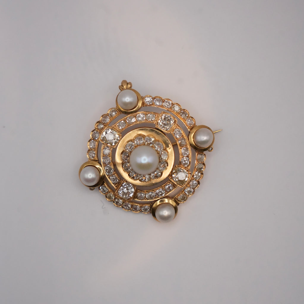 Victorian Natural Pearl & Diamond Brooch, Circa 1880