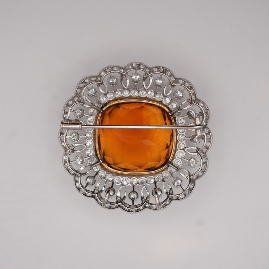 Edwardian Madeira Citrine & Diamond Platinum Pendant Brooch