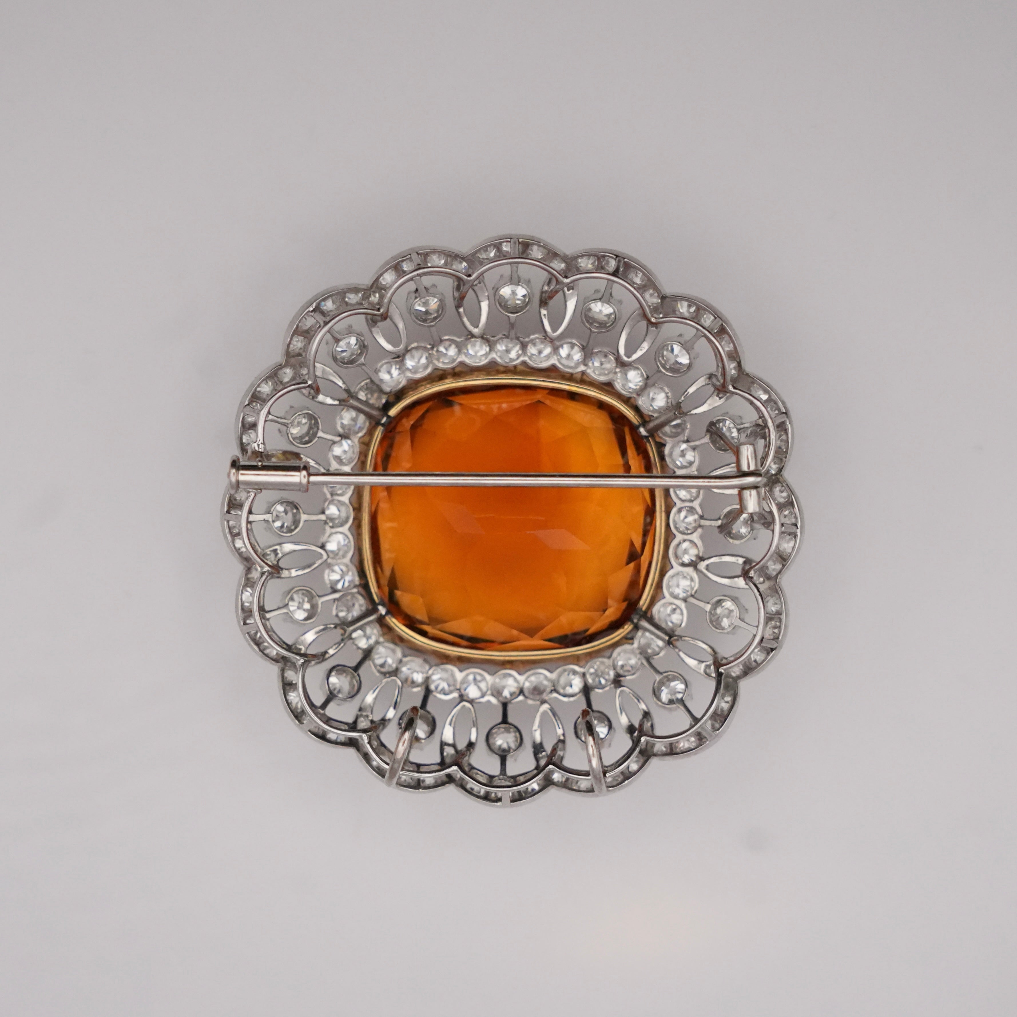 Edwardian Madeira Citrine & Diamond Platinum Pendant Brooch