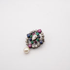 Victorian Gem-Set Diamond Pendant Brooch Drop Pearl