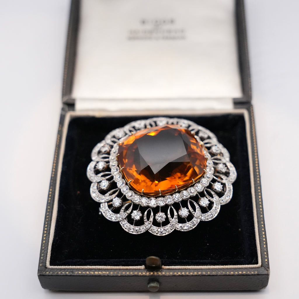 Edwardian Madeira Citrine & Diamond Platinum Pendant Brooch