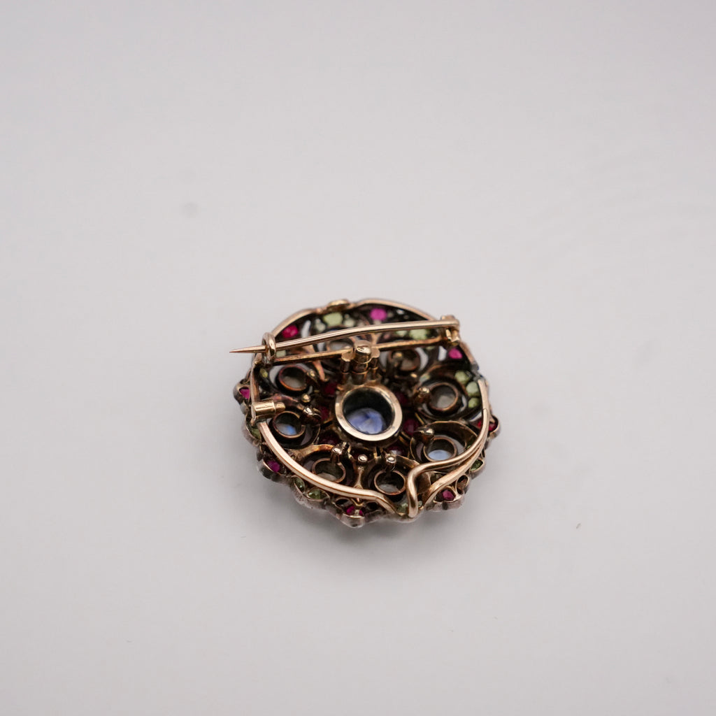 Victorian gold&silver multi gem set brooch