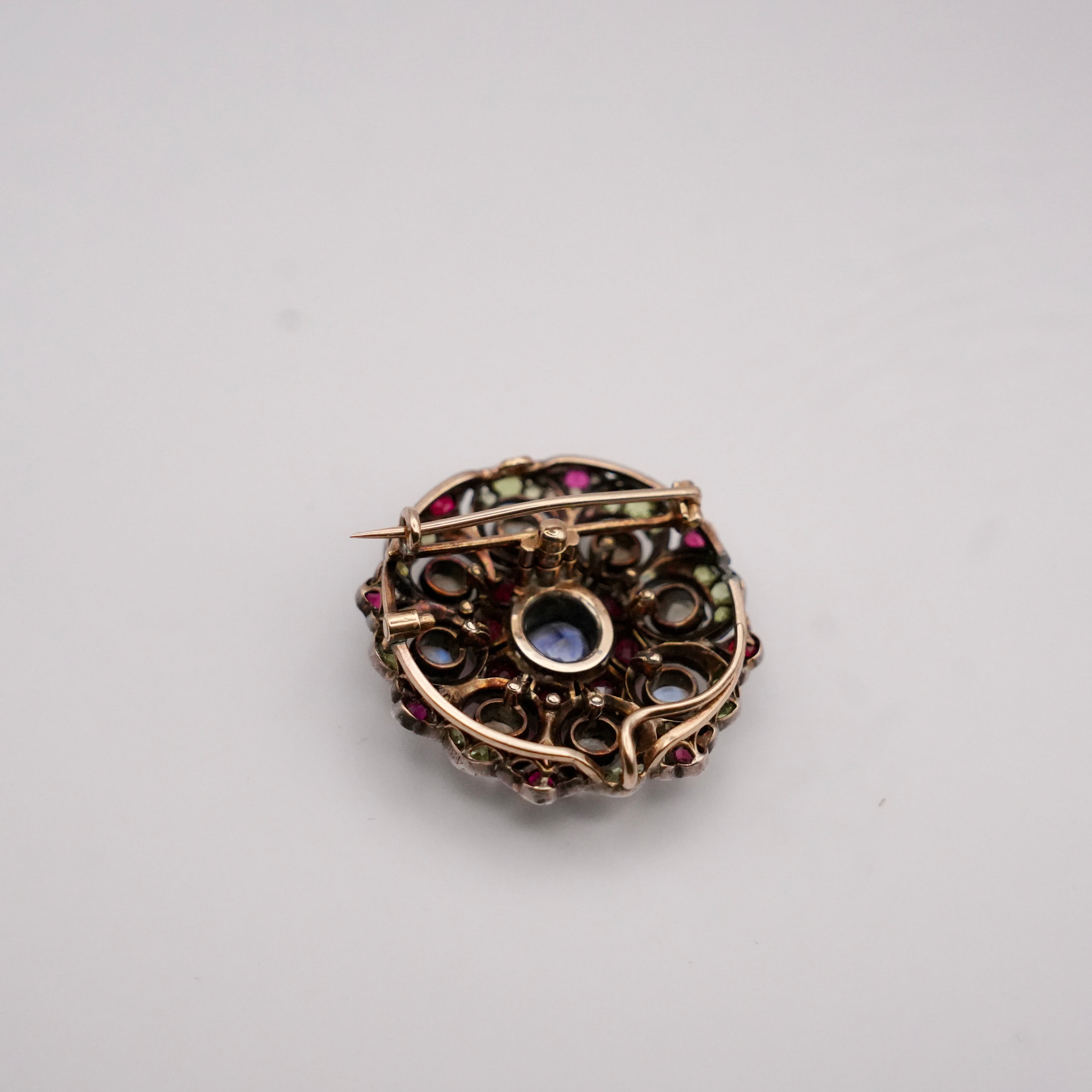 Victorian gold&silver multi gem set brooch
