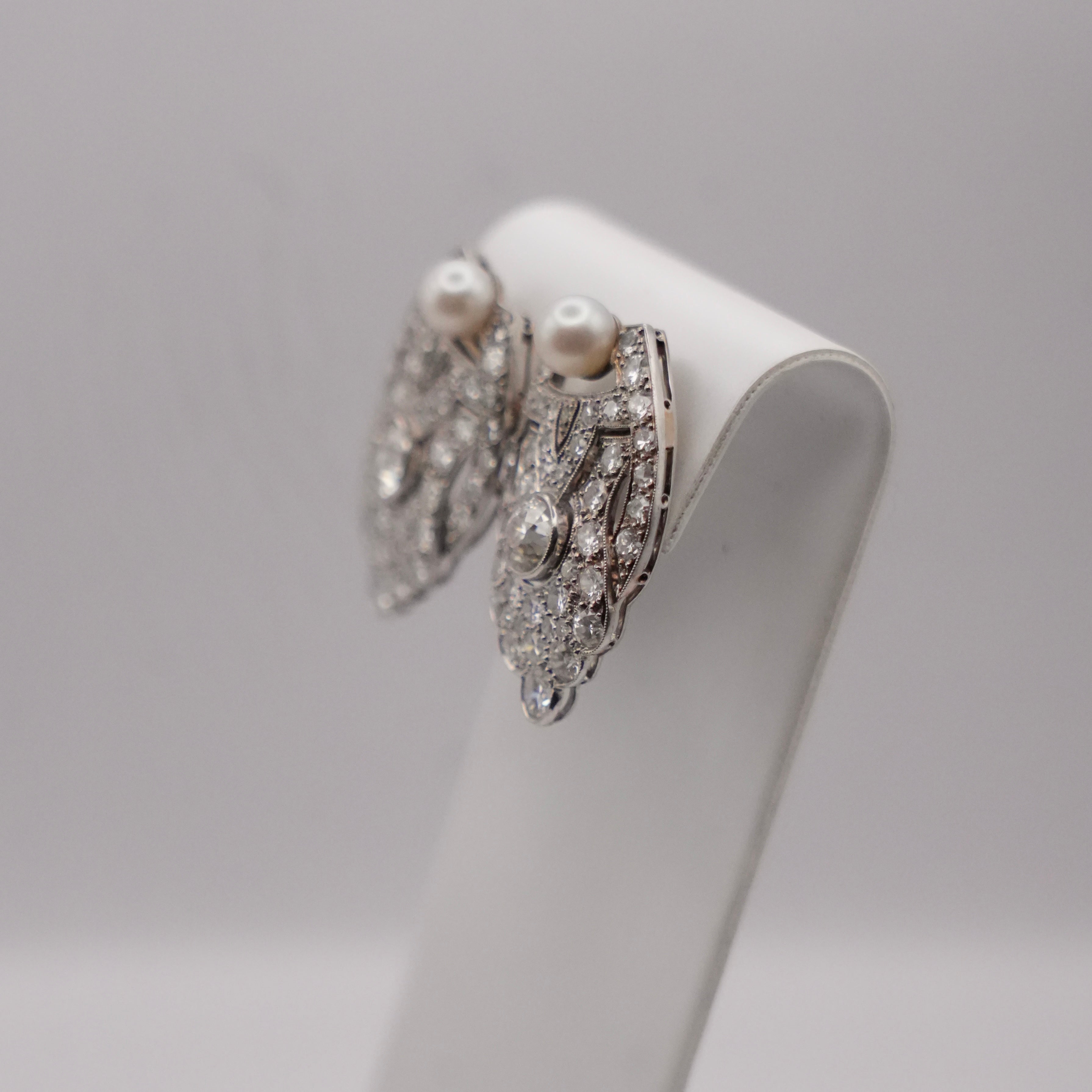 Art Deco Platinum, Diamond & Cultured Pearl Earrings