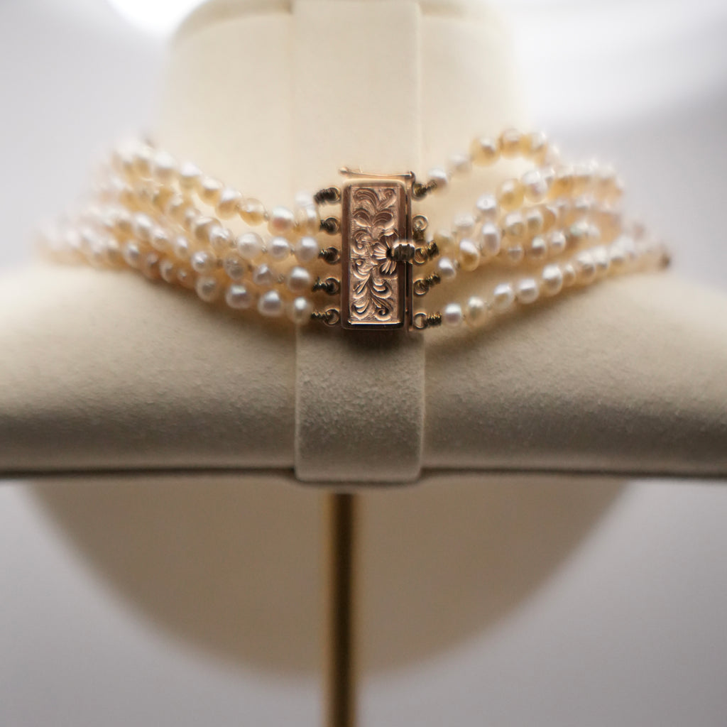 Victorian Natural Pearl Five-Strand Necklace with 4.5ct Old-Cut Diamond Flower Clasp
