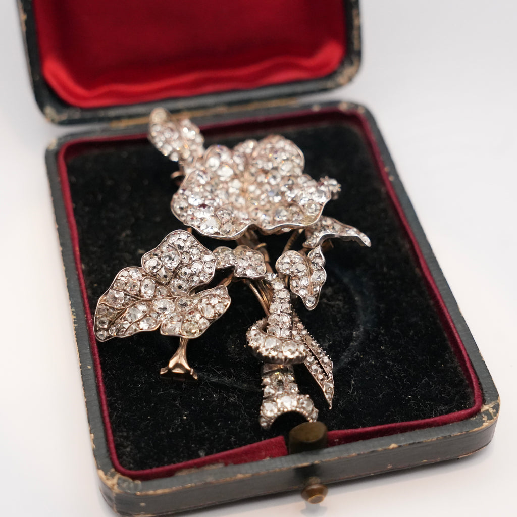 Victorian Old Mine Cut Diamond Flower Bouquet Brooch