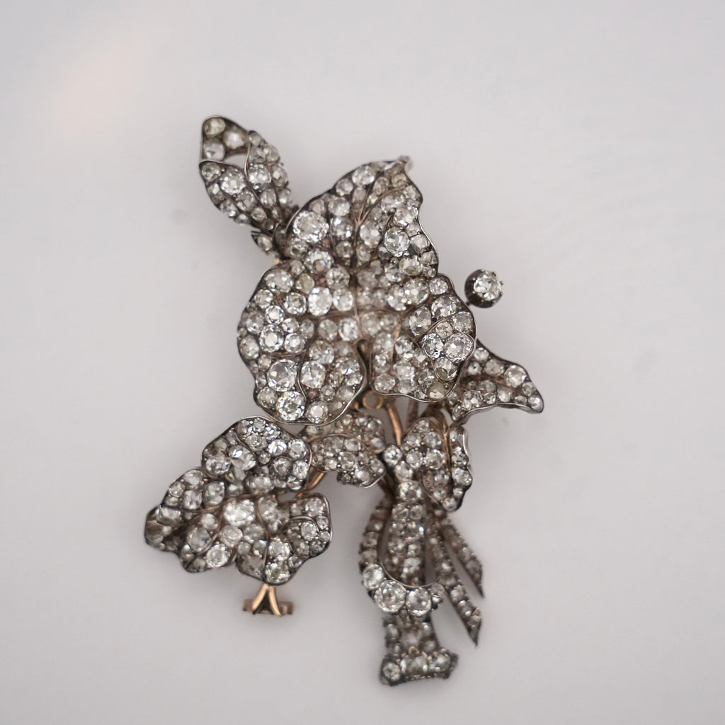 Victorian Old Mine Cut Diamond Flower Bouquet Brooch