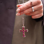 Rhodolite Garnet & Diamond Cross Pendant