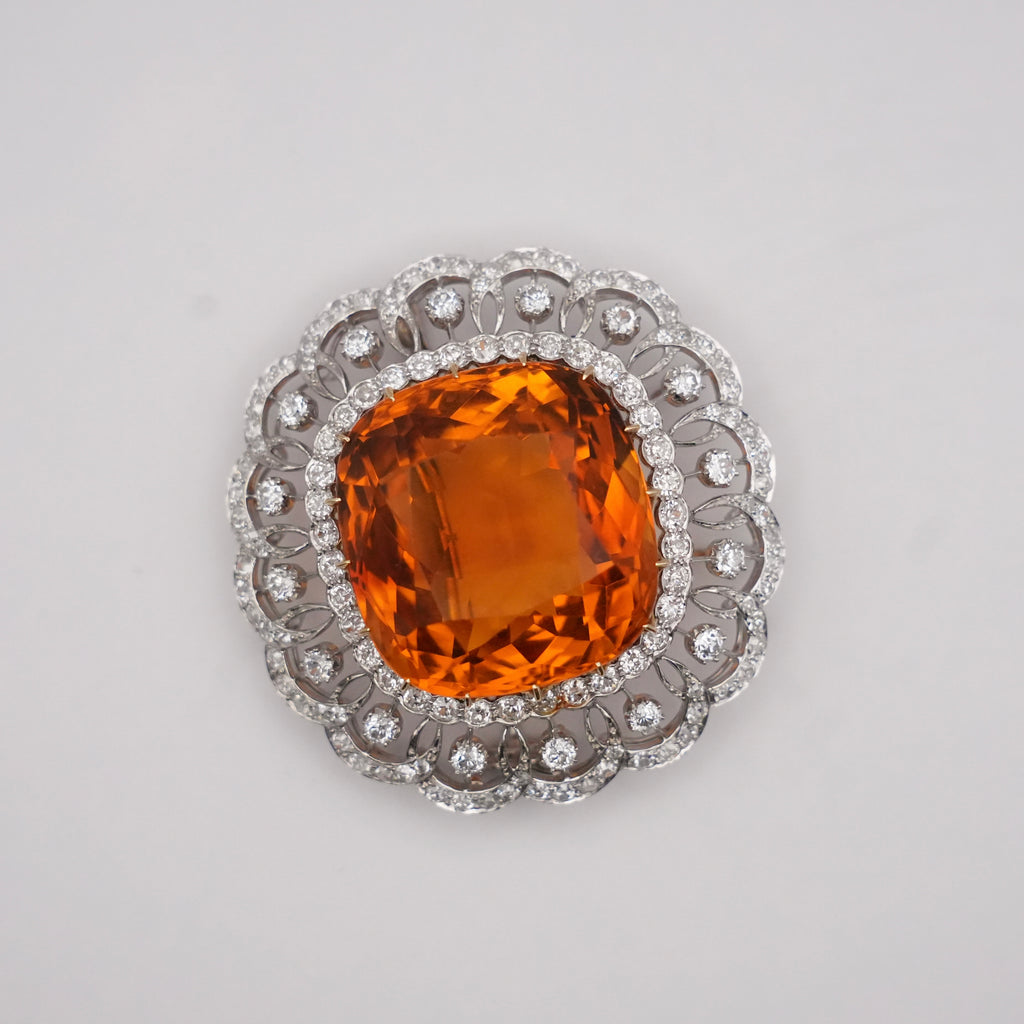 Edwardian Madeira Citrine & Diamond Platinum Pendant Brooch