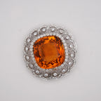 Edwardian Madeira Citrine & Diamond Platinum Pendant Brooch