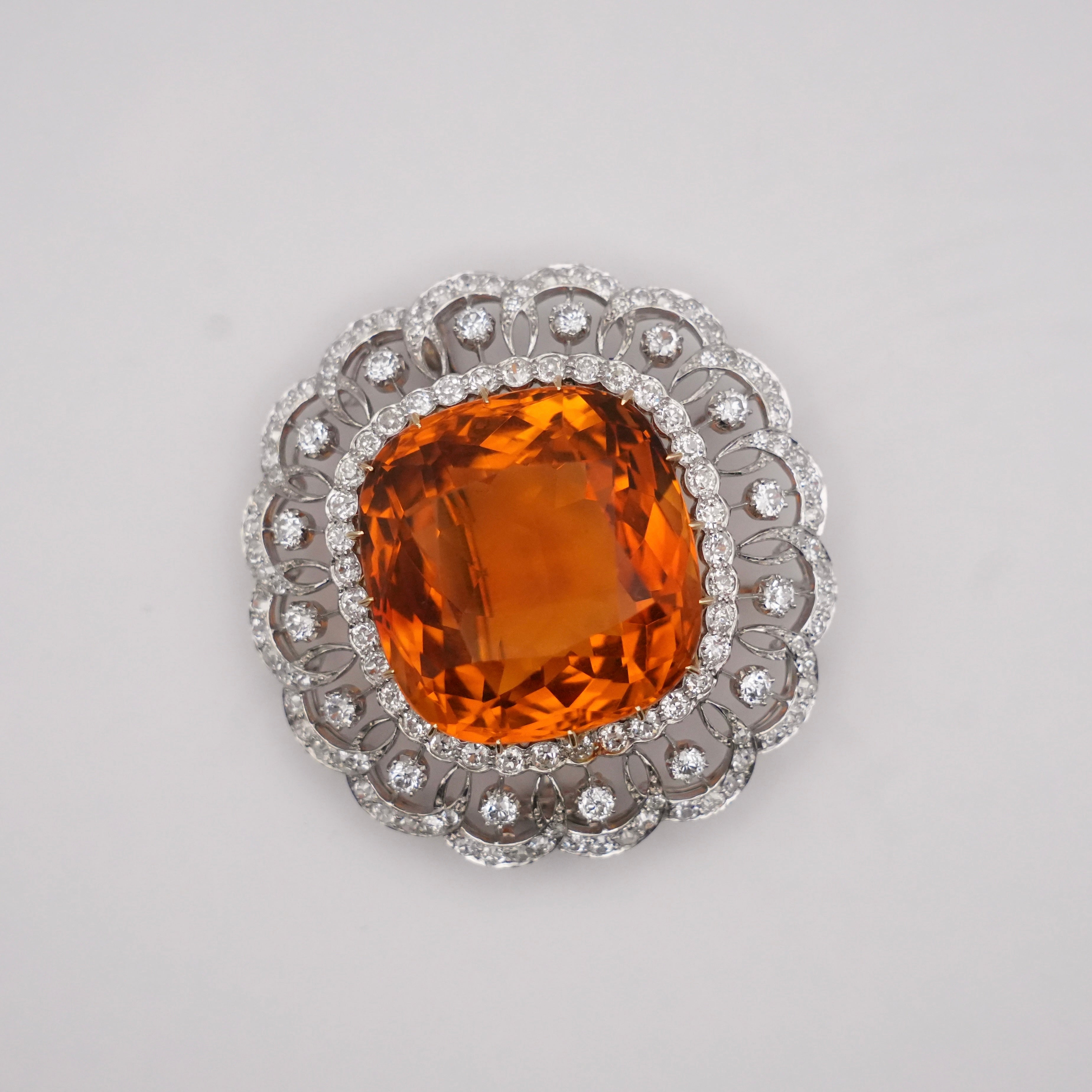Edwardian Madeira Citrine & Diamond Platinum Pendant Brooch