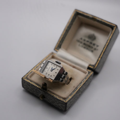 Asprey Vintage Ring Watch in Stainless Steel, Manual Winding, Circa 1940s