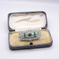 Art Deco Colombian Emerald & Old European Cut Diamond Platinum Brooch