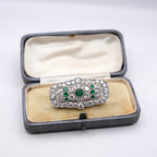 Art Deco Colombian Emerald & Old European Cut Diamond Platinum Brooch