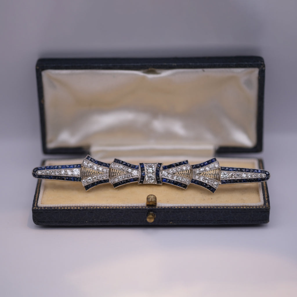 Art Deco Diamond & Sapphire Bow Brooch