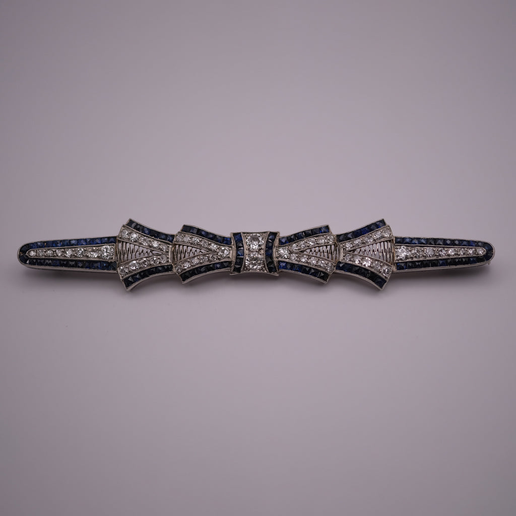 Art Deco Diamond & Sapphire Bow Brooch