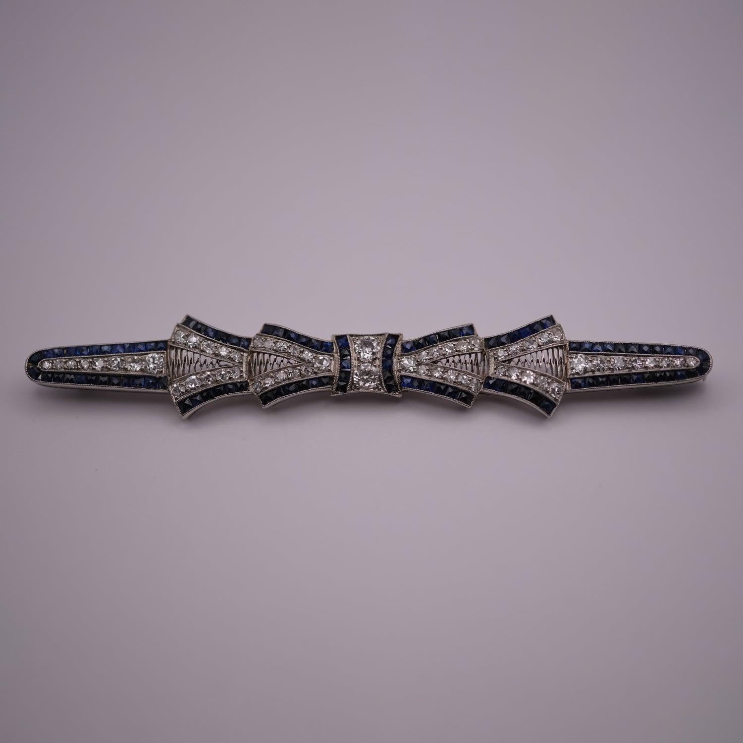 Art Deco Diamond & Sapphire Bow Brooch