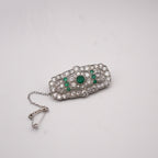 Art Deco Colombian Emerald & Old European Cut Diamond Platinum Brooch