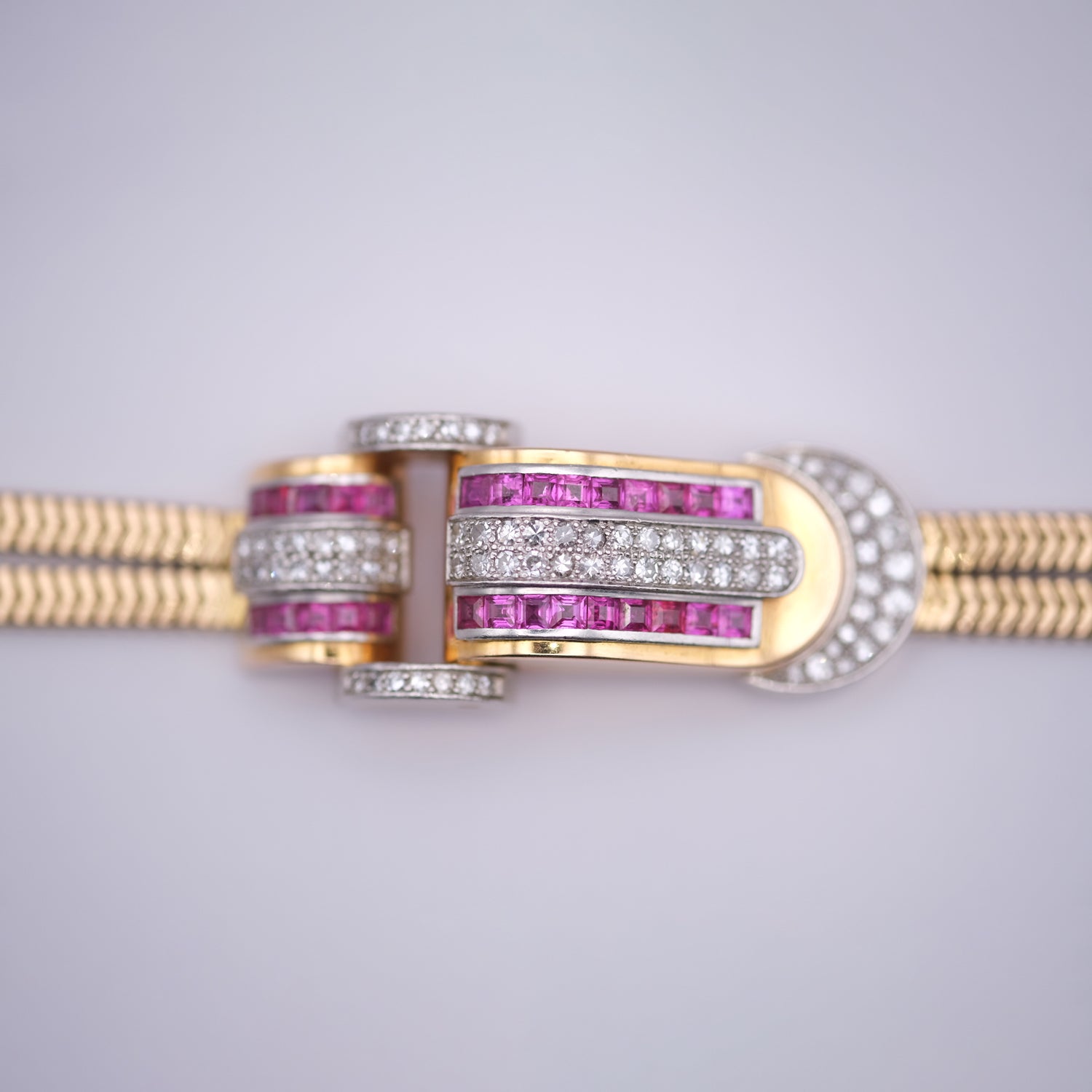 Bucherer Ruby & Diamond Secret Watch Bracelet, Circa 1960s