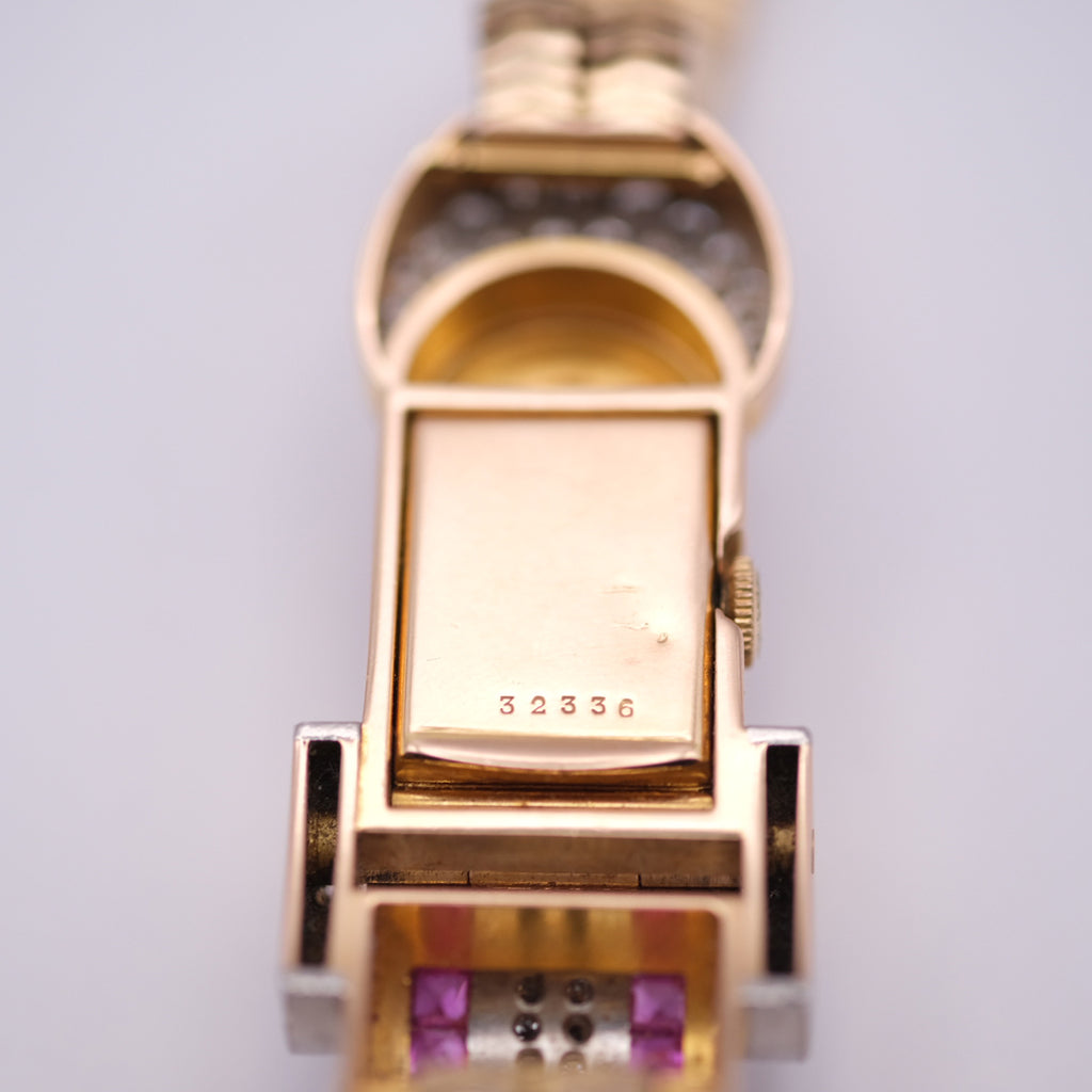 Bucherer Ruby & Diamond Secret Watch Bracelet, Circa 1960s
