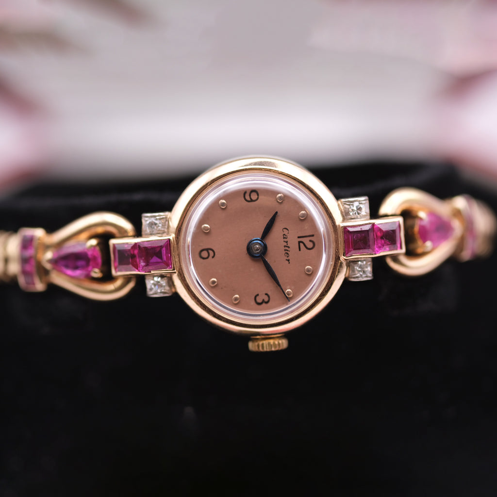 Cartier Ruby & Diamond Ladies Bracelet Watch