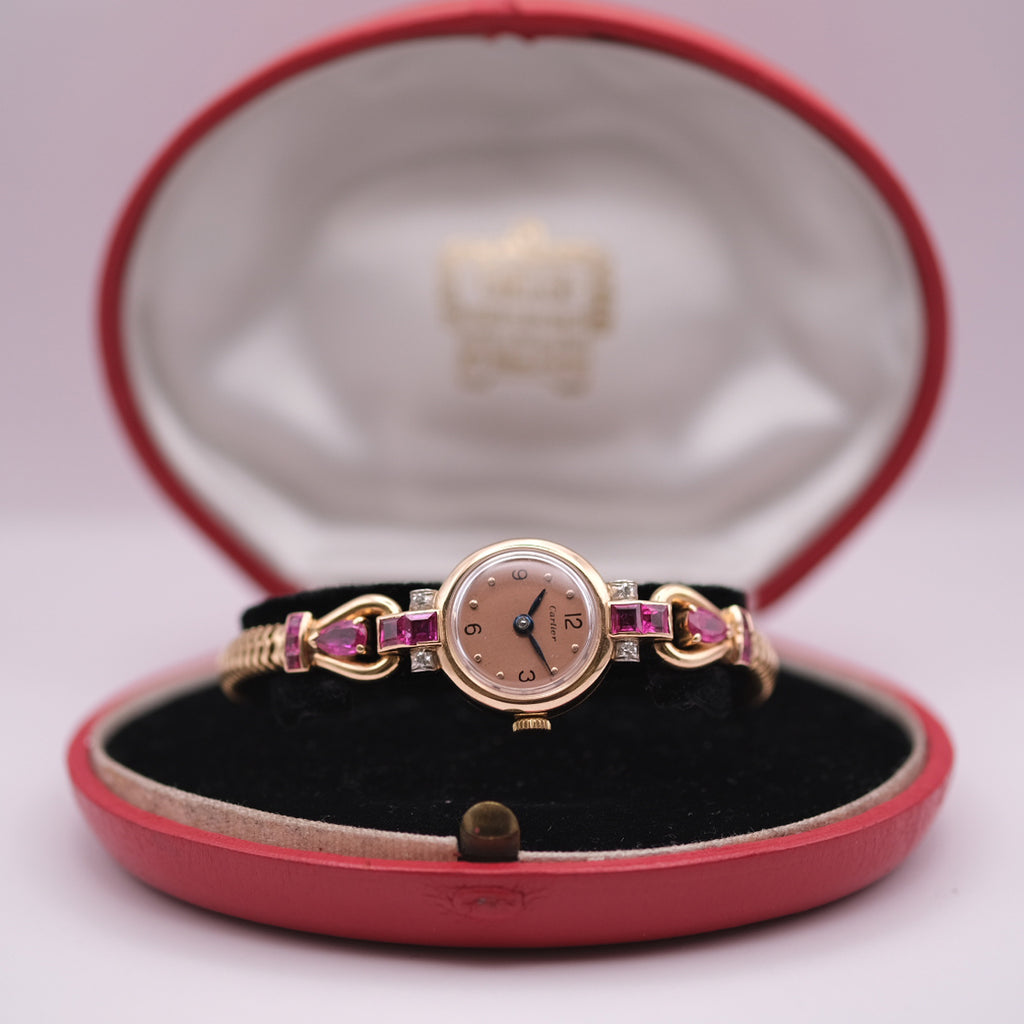 Cartier Ruby & Diamond Ladies Bracelet Watch