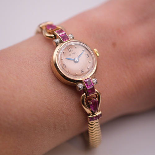 Cartier Ruby & Diamond Ladies Bracelet Watch